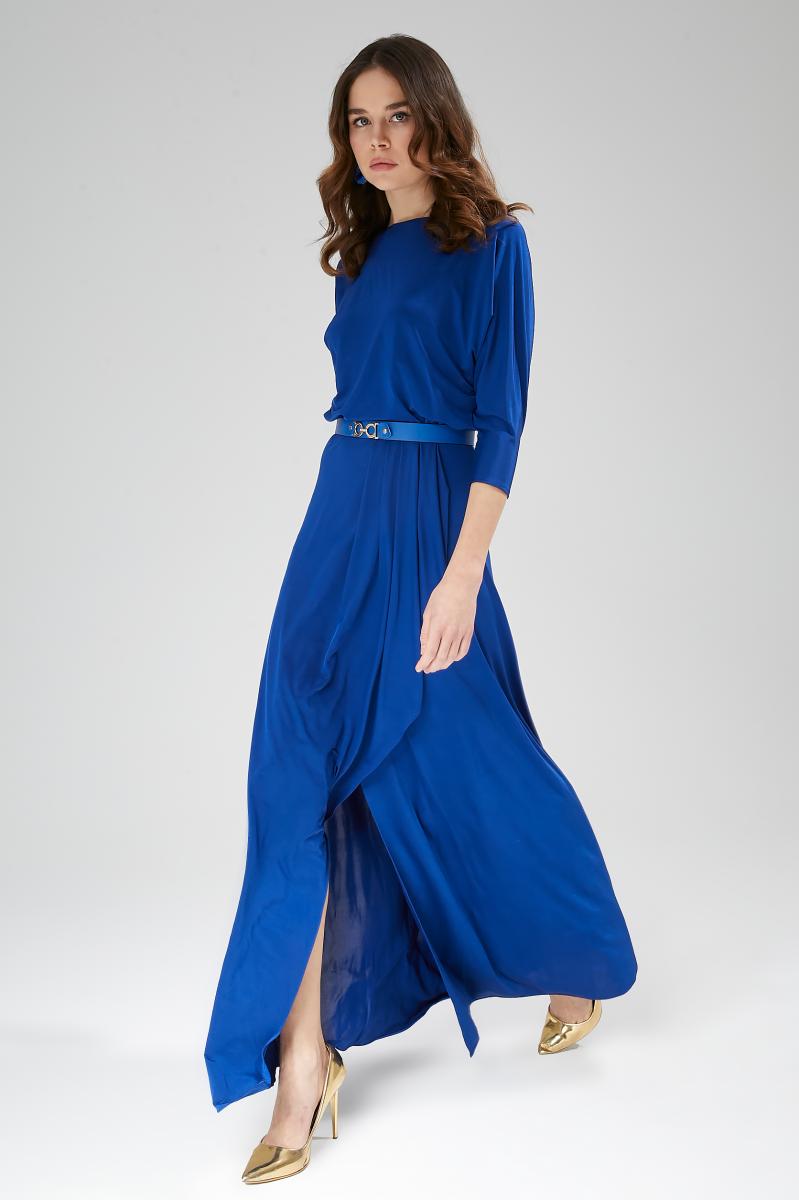 שמלת מקסי דמוי מעטפת- כחול