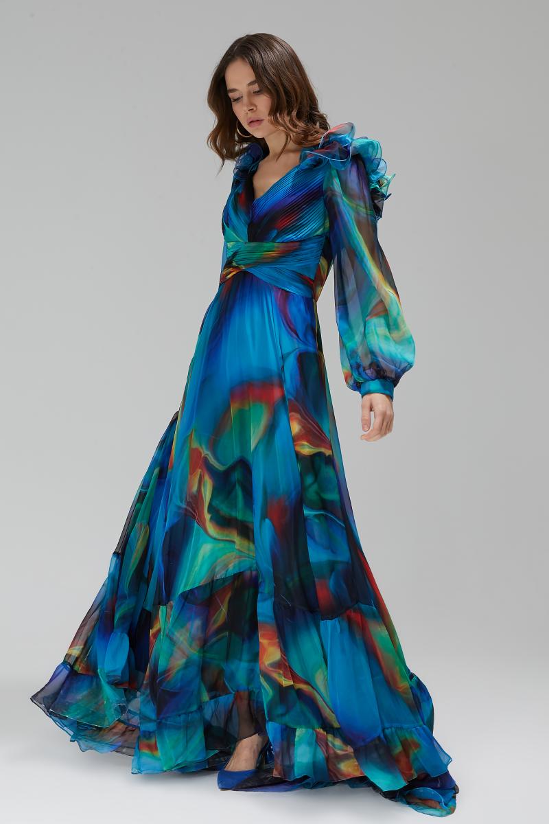 שמלת מקסי שיפון משי צבעונית
