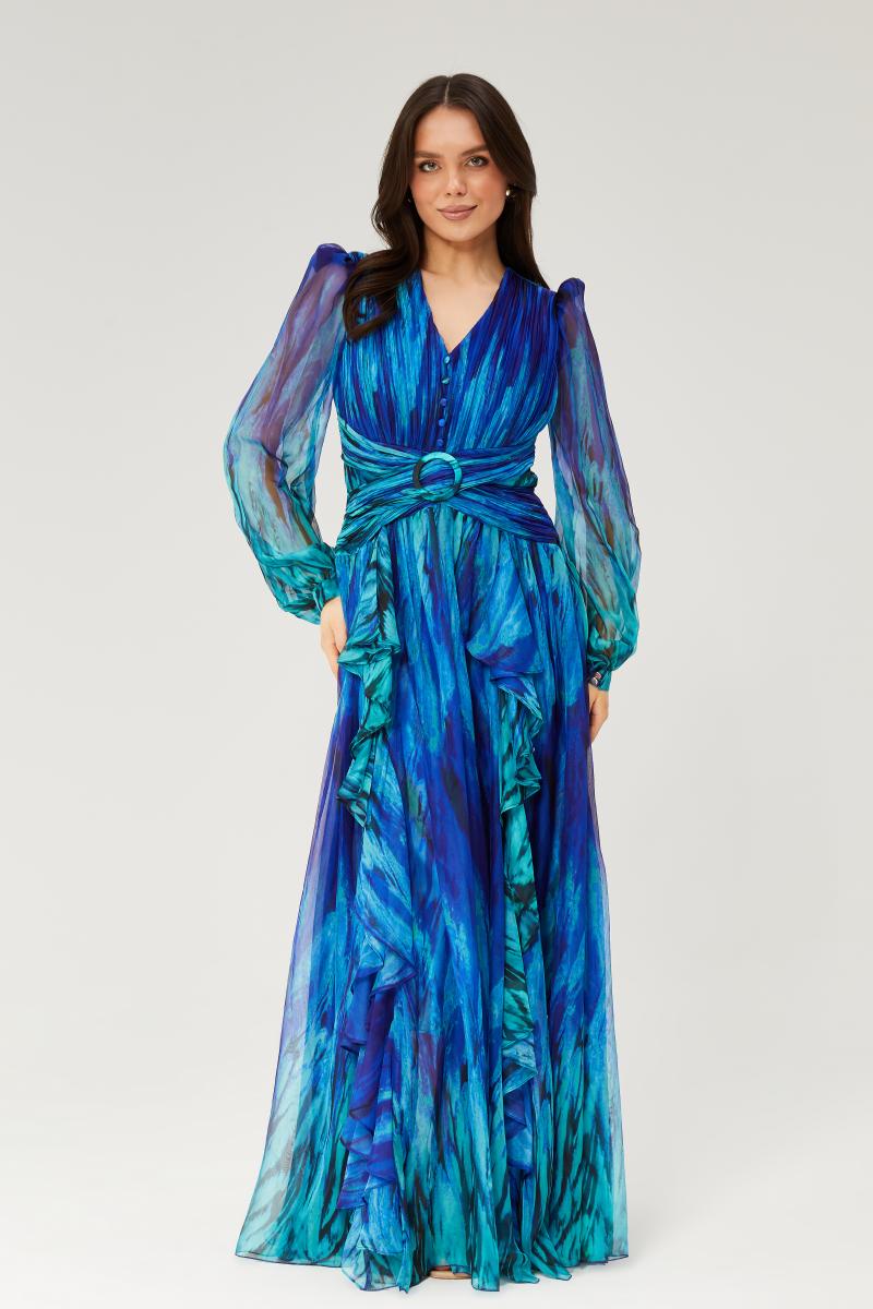 שמלת מקסי שיפון תלתלים - כחול